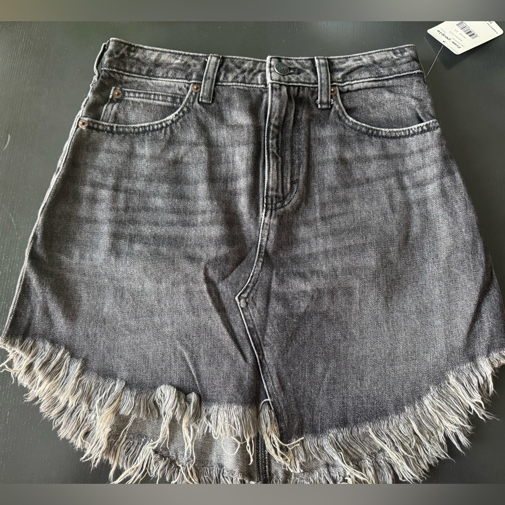 We The Free Frayed Hem Denim Skirt - Black